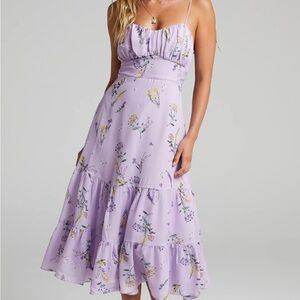 MONACO MIDI DRESS - STRAPPY SWEETHEART TIERED DRESS IN LAVENDER BOTANICAL FLORAL